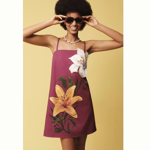 FARM Rio Dresses & Skirts - FARM Rio Plum Floral Slip Dress with Yellow & White Lily Prints
